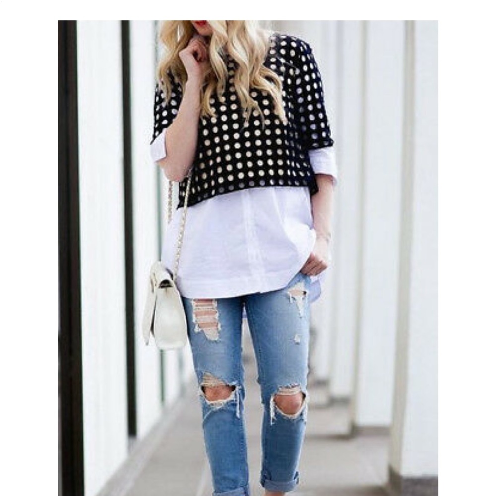 ANN TAYLOR polka dot crop top swiss dot swing mod